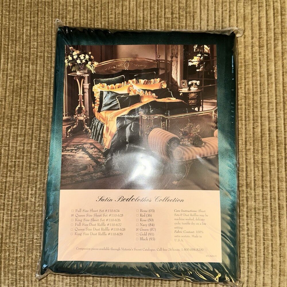 Vintage Victoria’s Secret Satin Collection Queen Sheet Set Emerald Green NIB